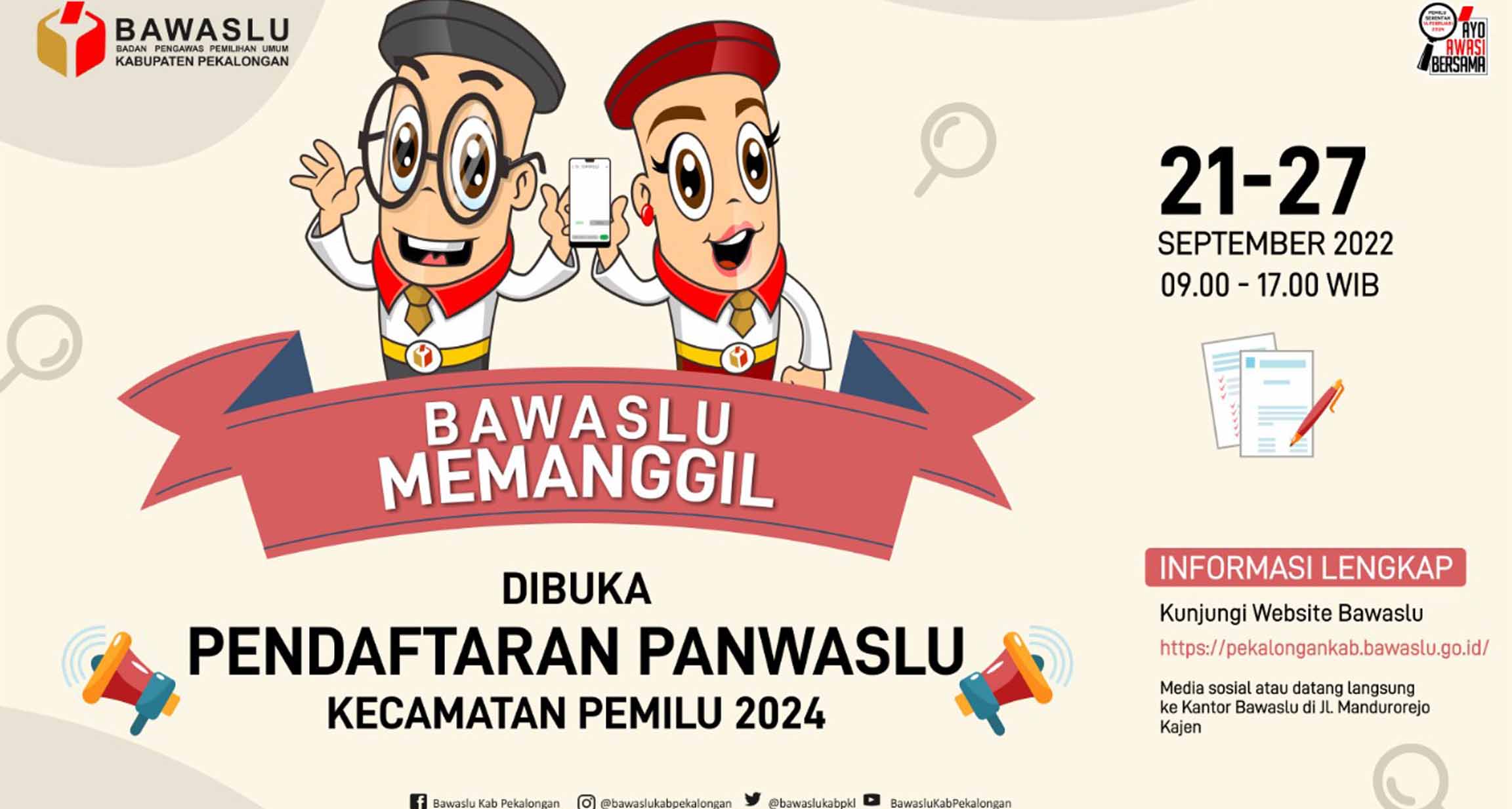 PENGUMUMAN  PENDAFTARAN CALON ANGGOTA PANWASLU KECAMATAN PEMILU SERENTAK TAHUN 2024