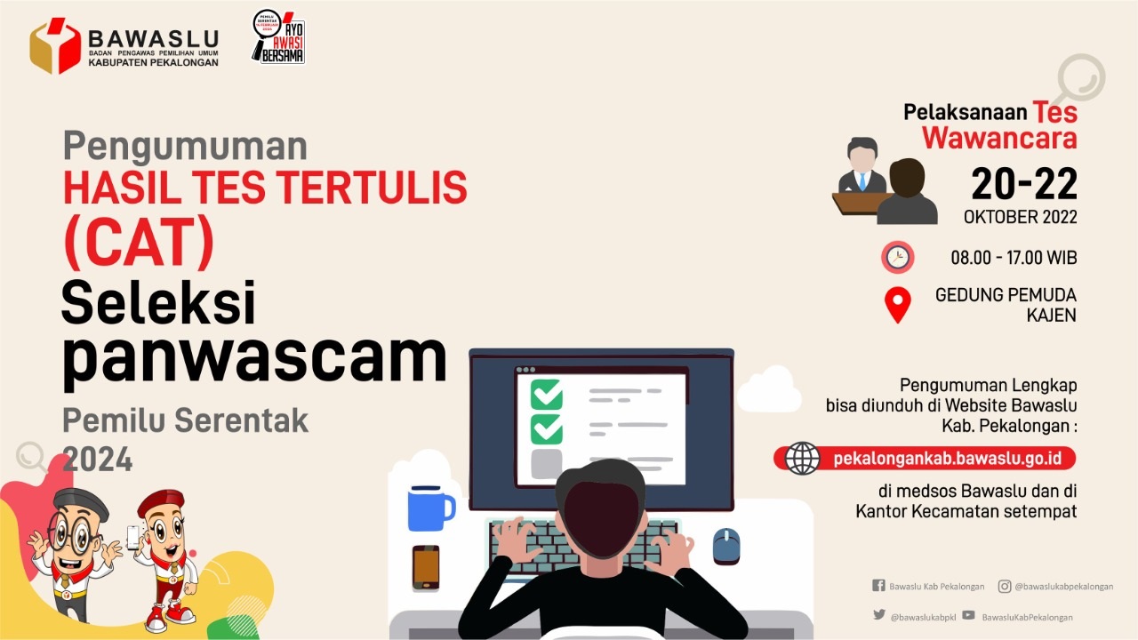 Pengumuman Hasil Tes Tertulis (CAT) Seleksi Calon Anggota Panwascam