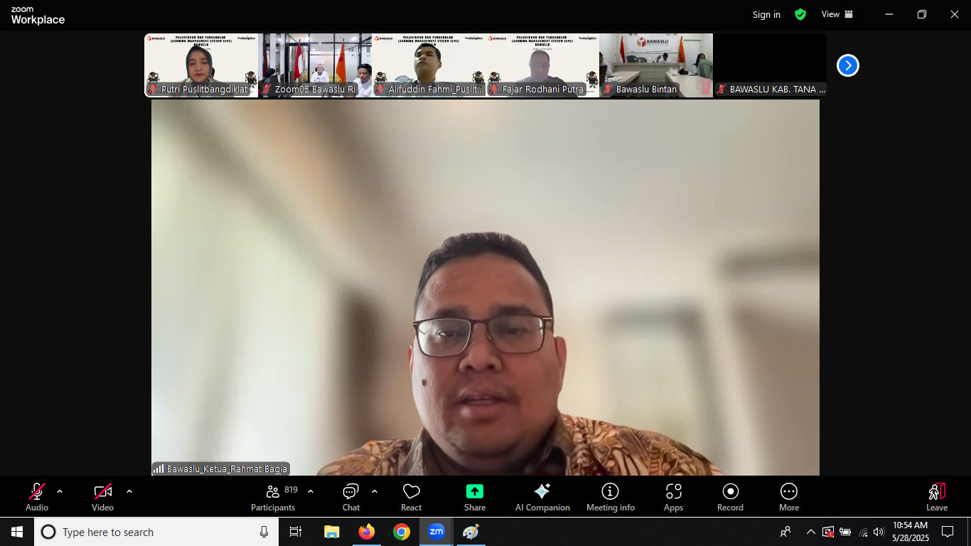 Ketua Bawaslu Rahmat Bagja saat Peluncuran dan Pengenalan LMS Bawaslu: Transformasi Pembelajaran Berbasis Teknologi, secara daring pada Rabu (28/5/2025)